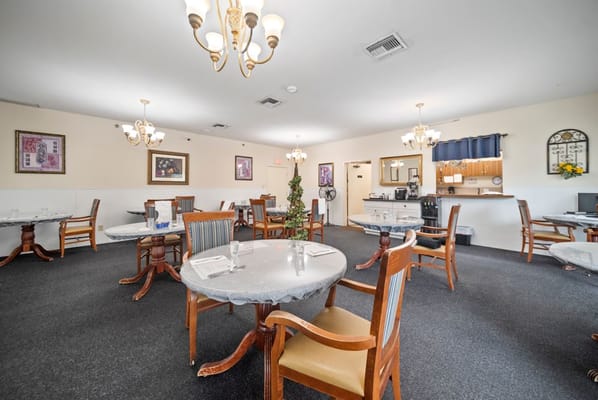 Interior dining room with tables and chairs