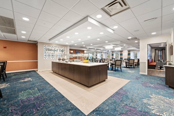 Bright dining area with modern furniture and decor