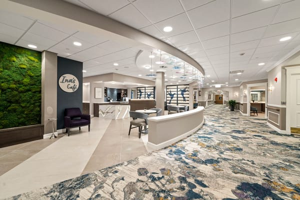 Bright interior view of a dining area with modern design