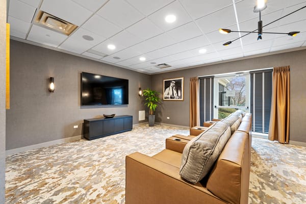 A bright common area with comfortable seating