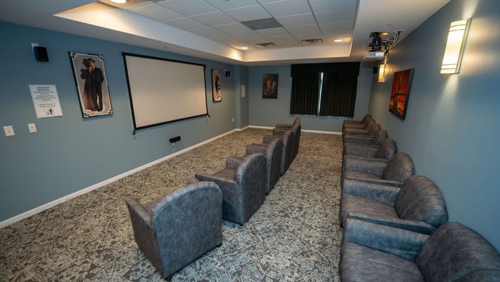 Interior view of a cozy movie screening room