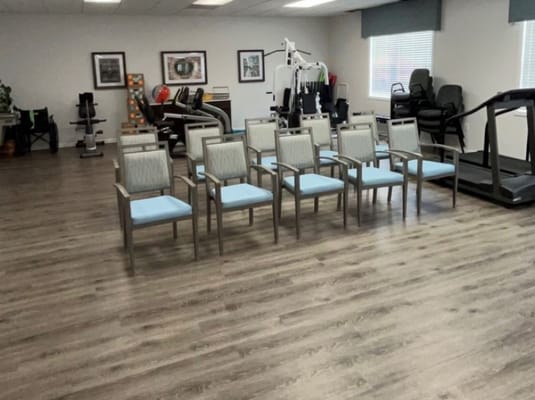Interior view of a fitness area with exercise equipment