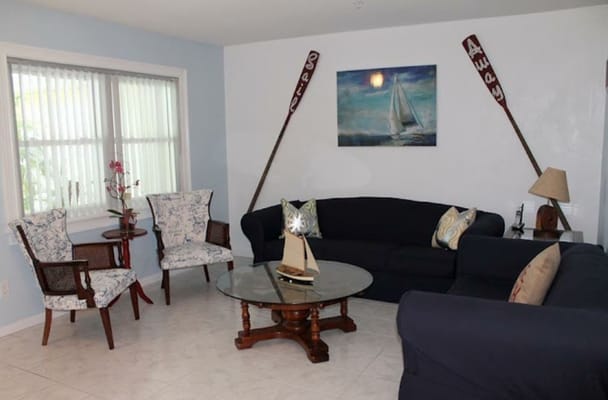 Cozy living room with seating and nautical decor