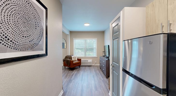 Interior view of a bright, modern resident unit