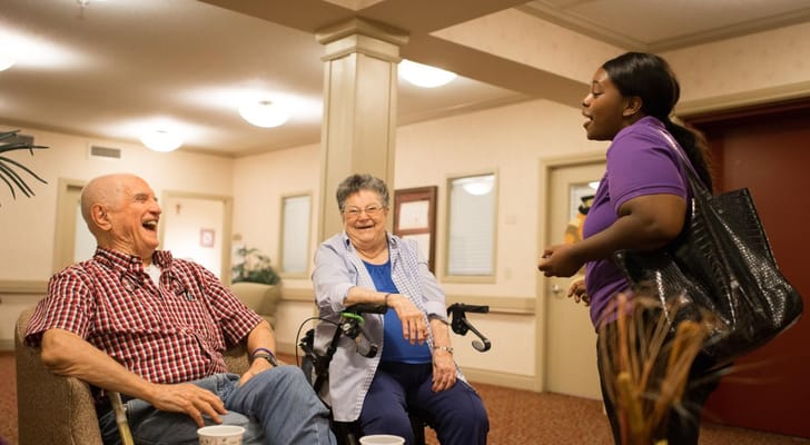 Residents enjoying conversation in a common area