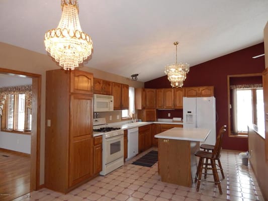 Well-lit kitchen in a senior living facility