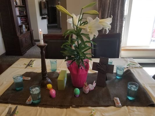 Decorated dining table for an Easter celebration