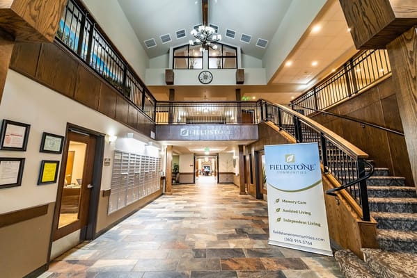 Interior view of the Fieldstone Cooper Point facility lobby