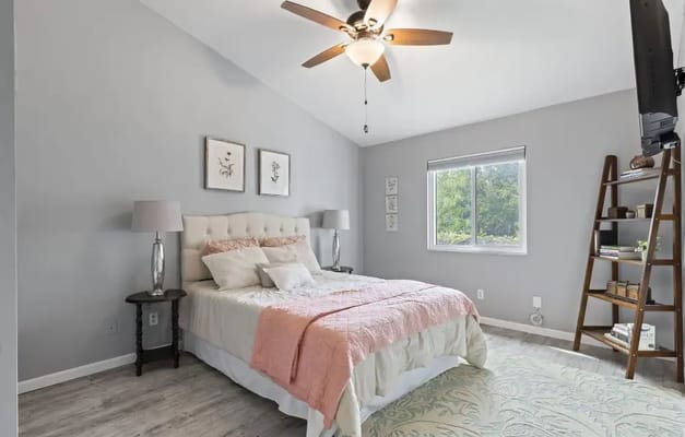 Cozy interior of a private resident room with a bed and decor
