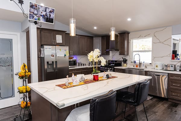 Modern kitchen with a spacious island and appliances