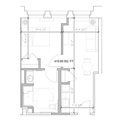 Architectural floor plan of a resident unit
