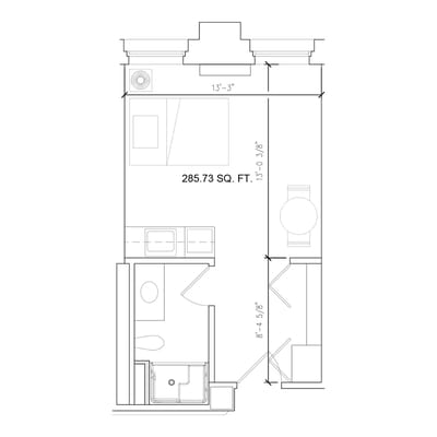 Architectural floor plan of a resident room