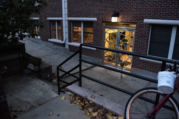 Entrance of Ateret Avot Senior Living facility in the evening