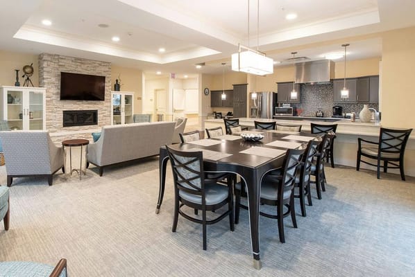 Bright dining area with modern decor and seating