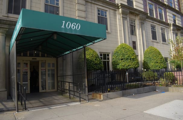 Exterior view of the entrance to a nursing home facility