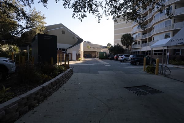 Driveway and entrance of Cypress Village facility