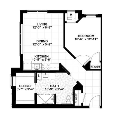 Architectural floor plan of a resident unit