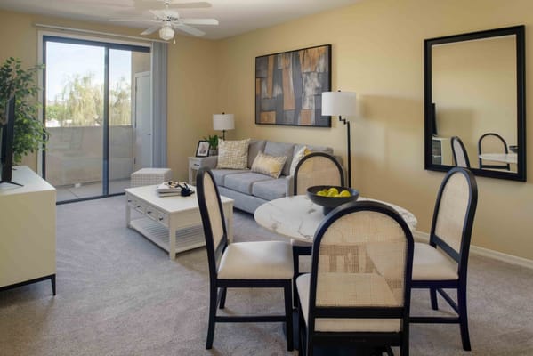 Cozy living room area in a resident unit