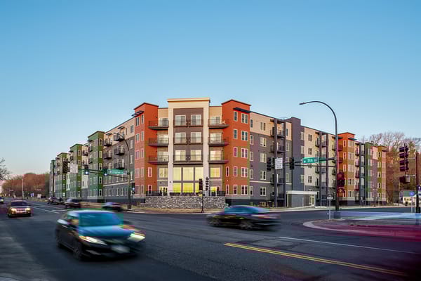 Exterior view of a modern assisted living facility