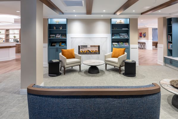 Modern lobby area with cozy seating