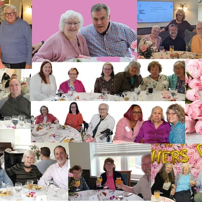 Residents enjoying a festive meal in a dining area