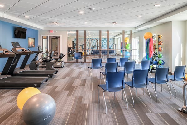 Interior view of a fitness room with equipment