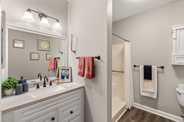 Modern bathroom with a clean design and amenities