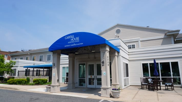 Exterior view of Caritas House Assisted Living entrance