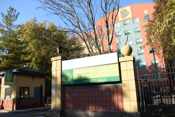 Front entrance sign of Brooklyn Gardens Nursing and Rehabilitation Center