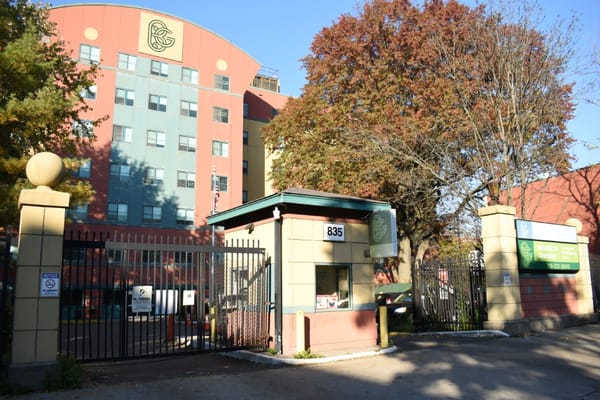 Entrance gate and building of Brooklyn Gardens Nursing and Rehabilitation Center