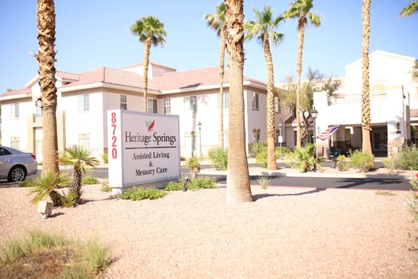 Sign for Heritage Springs assisted living facility