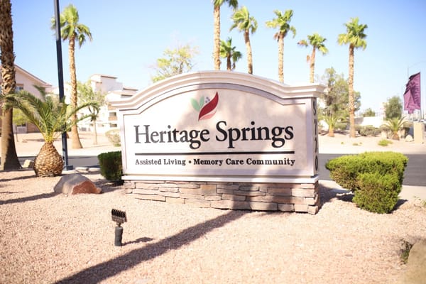 Sign for Heritage Springs assisted living community