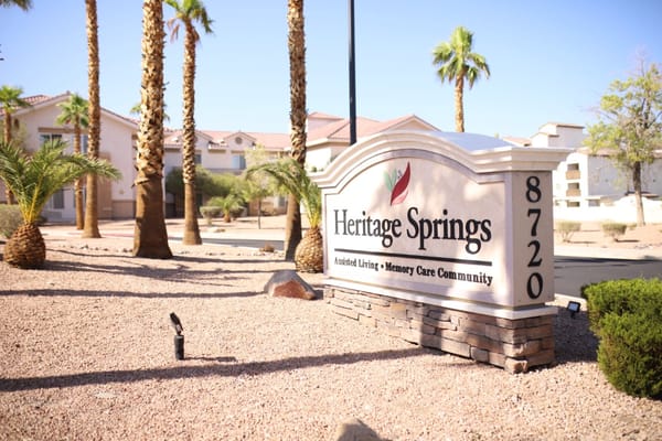 Signage for Heritage Springs assisted living and memory care community.