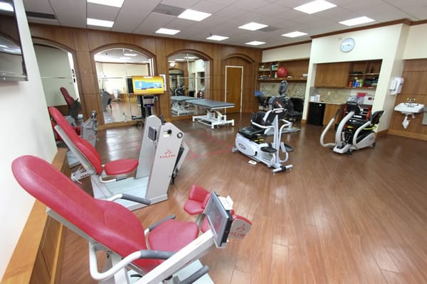 Interior of a rehabilitation gym with exercise equipment
