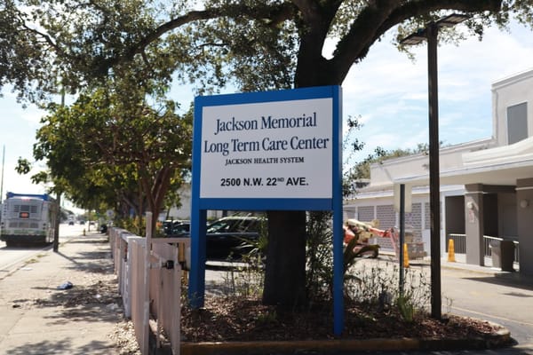 Sign of Jackson Memorial Long-Term Care Center outside the building