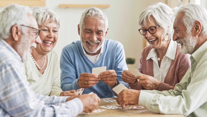 Residents enjoying a game of cards in a casual setting