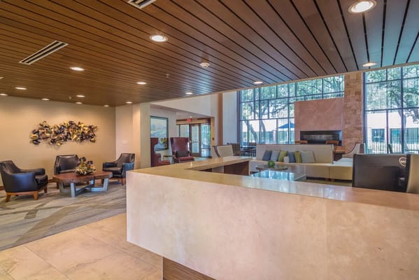 Welcoming lobby area with seating and natural light