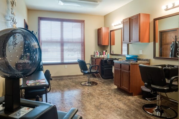 Interior view of a hair salon in a senior living facility