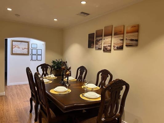 Elegant dining room set up for a meal