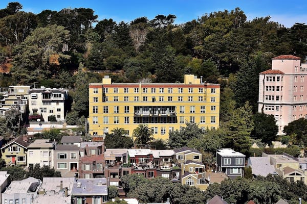 Aerial view of Buena Vista Manor facility surrounded by trees