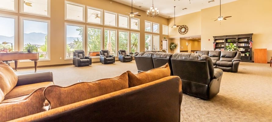 Interior view of a common area with seating