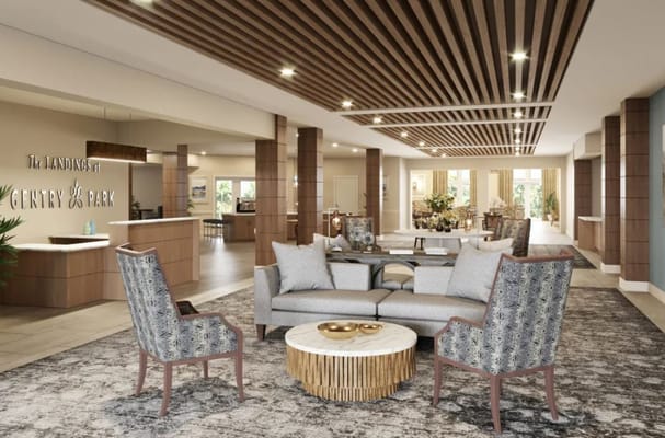 Interior view of a common area with seating