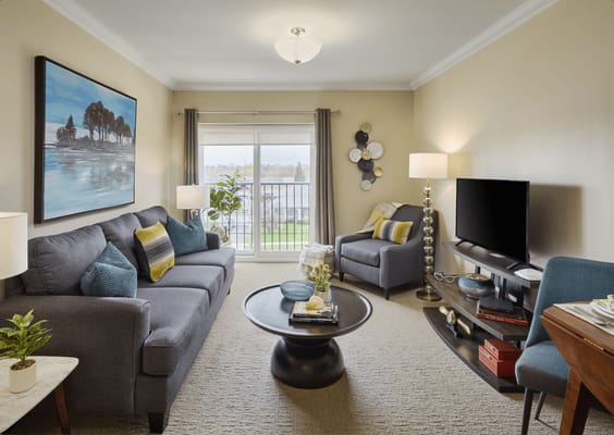 Cozy living room setup in a resident unit