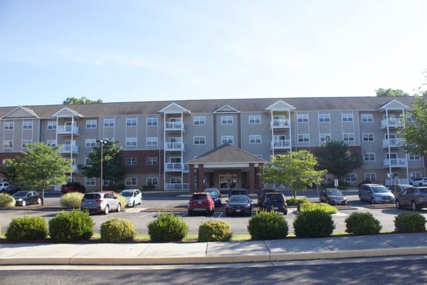 Exterior of The Crossings at Bon Air senior living facility.