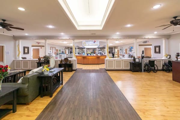 Bright interior of the facility with lounge area and reception desk