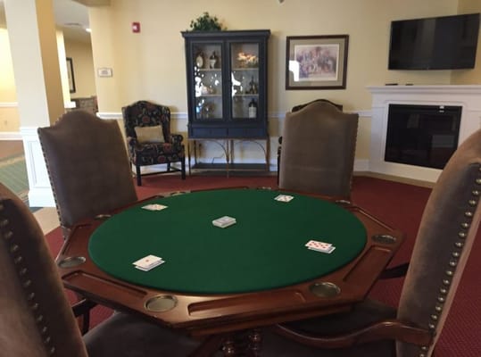 Common area with a card game setup