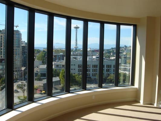 View of Seattle skyline from a large window