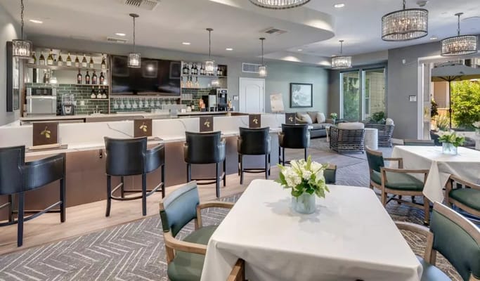 Bright common area with seating and decor