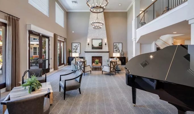 Elegant interior of a common area with a piano