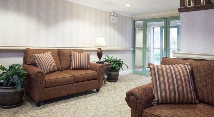 Cozy lounge area with sofas and plants